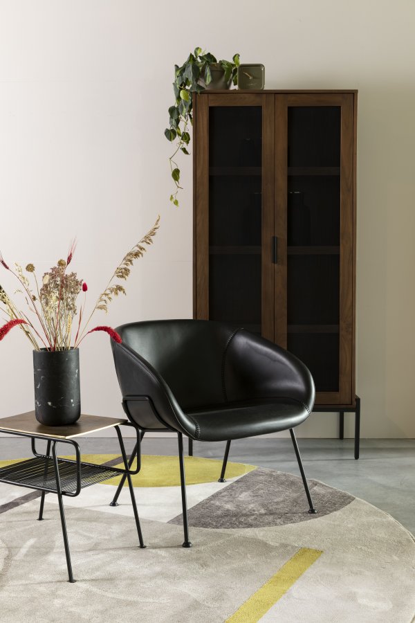 ZUIVER Feston loungestol, med armlener - sort PU og stl