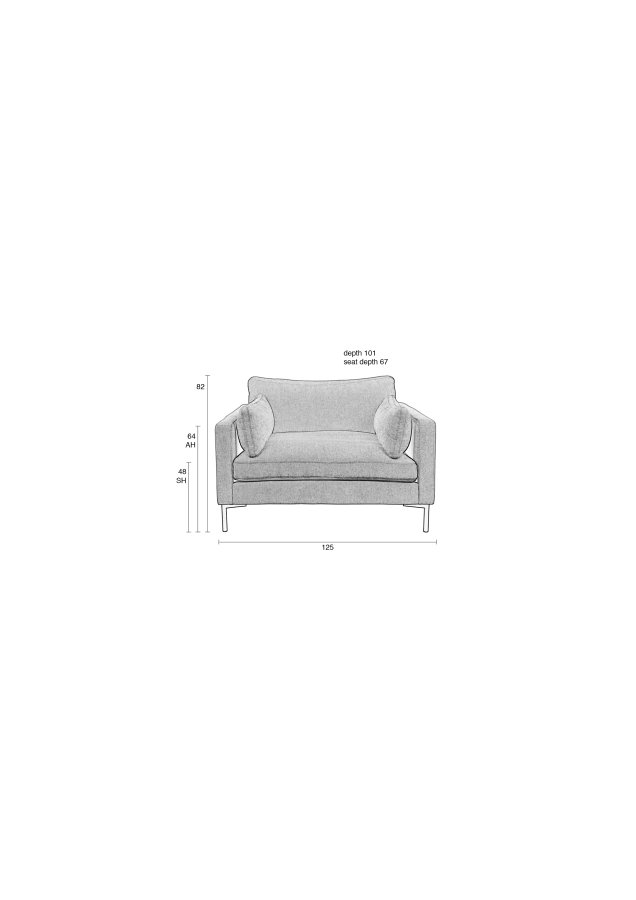 ZUIVER Summer Love Seat, med armlener - antrasittgr polyester og stl