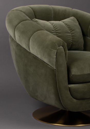 DUTCHBONE Member svingstol, med armlener - olivengrnn polyester/bomull og messingmetall