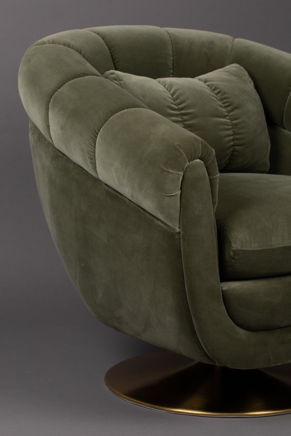 DUTCHBONE Member svingstol, med armlener - olivengrnn polyester/bomull og messingmetall