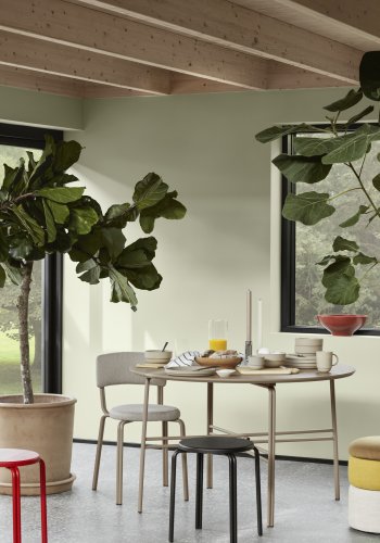 BROSTE COPENHAGEN Pond Pouf, rund – ockerfarbener Stoff (38)