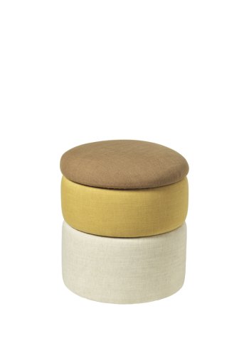 BROSTE COPENHAGEN Pond Pouf, rund – ockerfarbener Stoff (38)