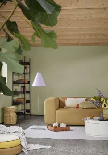 BROSTE COPENHAGEN Pond Pouf, rund – ockerfarbener Stoff (68)