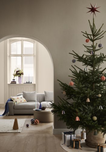 BROSTE COPENHAGEN Bay Chaiselongue, linke Seite – beigefarbener Melange-Stoff