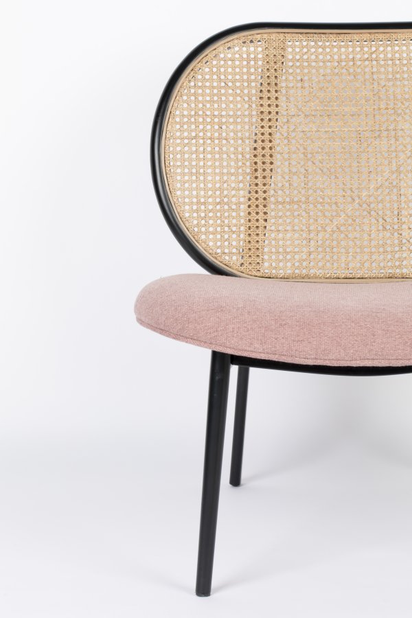 ZUIVER Spike loungestol - naturlig rotting, rosa polyester og sort stl