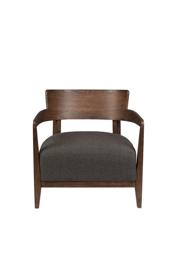 DUTCHBONE Duran Loungesessel, mit Armlehnen – graues Polyester und braune Eiche