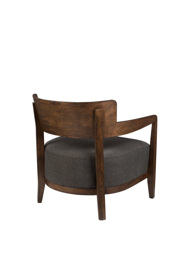 DUTCHBONE Duran Loungesessel, mit Armlehnen – graues Polyester und braune Eiche