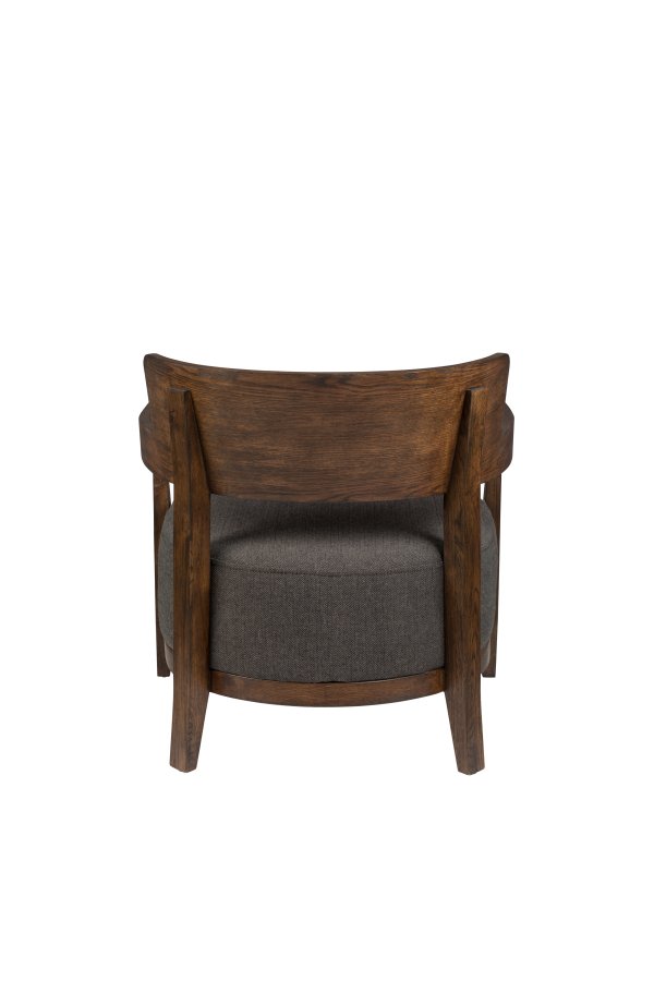 DUTCHBONE Duran Loungesessel, mit Armlehnen – graues Polyester und braune Eiche