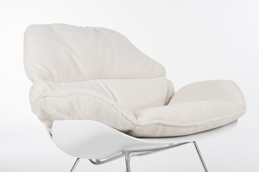 WHITE LABEL LIVING Rocky gyngestol - off-white teddystoff og stl