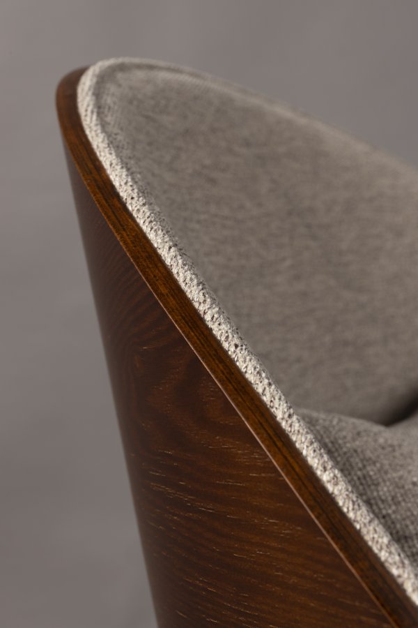 DUTCHBONE Rodin lenestol - gr polyester, valnttfarget ask og svart metall