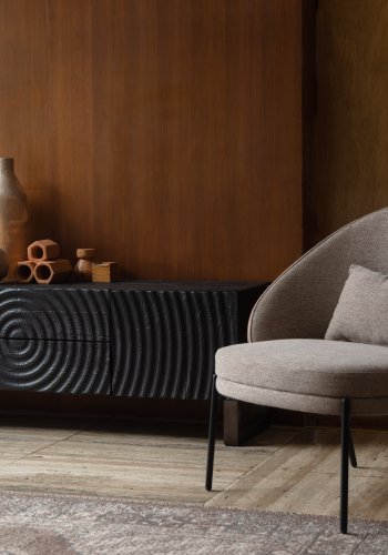 DUTCHBONE Rodin lenestol - gr polyester, valnttfarget ask og svart metall