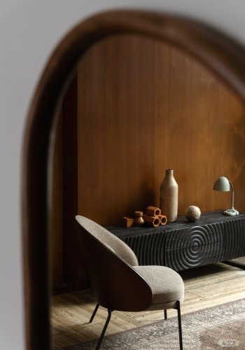 DUTCHBONE Rodin lenestol - gr polyester, valnttfarget ask og svart metall