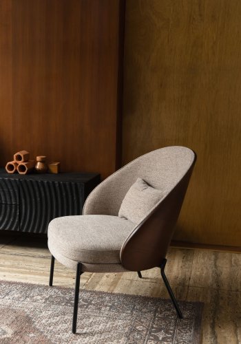 DUTCHBONE Rodin lenestol - gr polyester, valnttfarget ask og svart metall