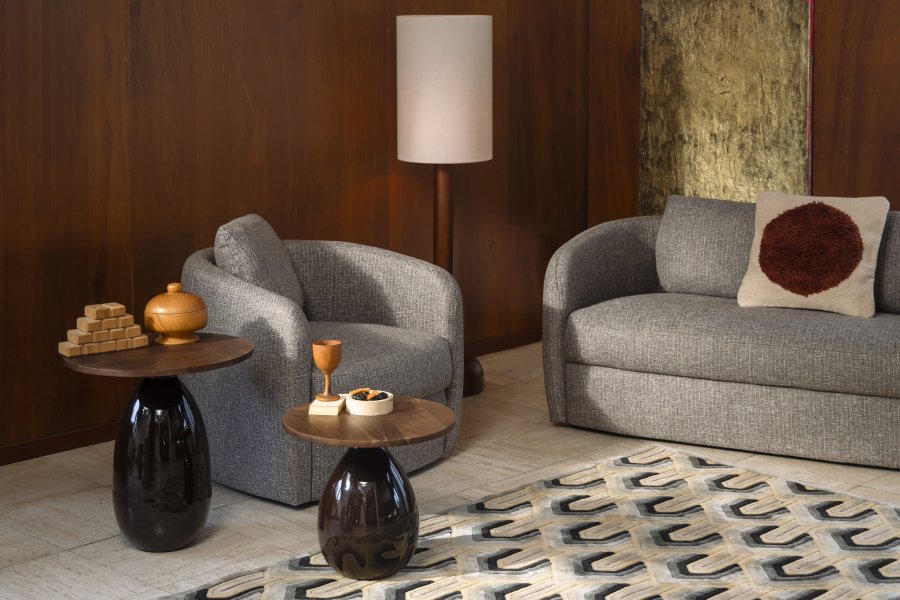 DUTCHBONE Boho Loungesessel, mit Armlehnen – graues Acryl/Polyester