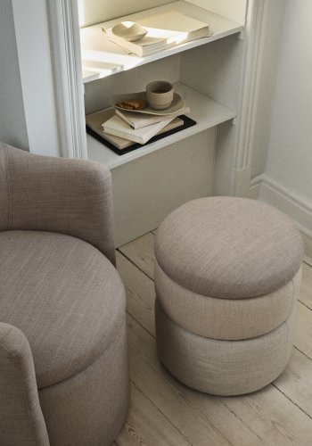 BROSTE COPENHAGEN Pond Pouf, rund – beige Stoff (38)