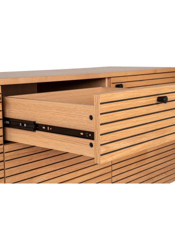 HOUSE NORDIC skjenk, eikefiner, ben i sort metall, 3 skuffer, 2 drer, 150x40x74 cm