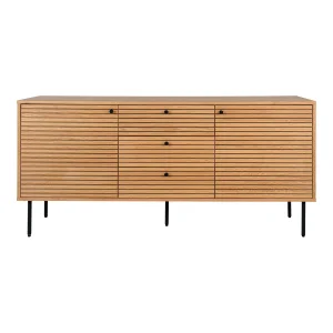 HOUSE NORDIC Sknk, egefiner, sorte metalben, 3 skuffer, 2 lger, 150x40x74 cm