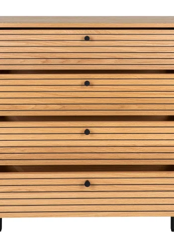 HOUSE NORDIC Kommode, eikefiner, ben i sort metall, 4 skuffer, 80x40x85 cm