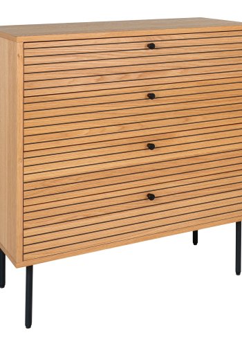 HOUSE NORDIC Kommode, eikefiner, ben i sort metall, 4 skuffer, 80x40x85 cm
