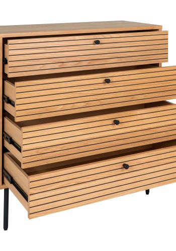 HOUSE NORDIC Kommode, eikefiner, ben i sort metall, 4 skuffer, 80x40x85 cm