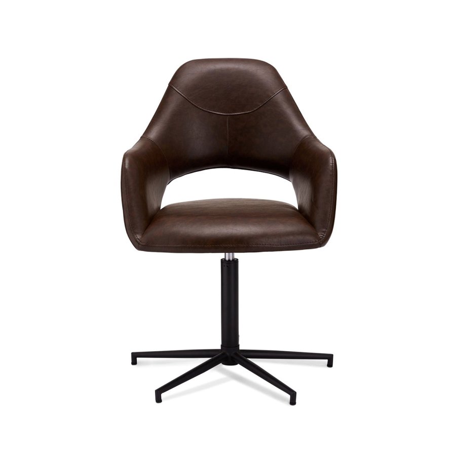 Luna spisebordstol, med armlener - mrkebrun PU