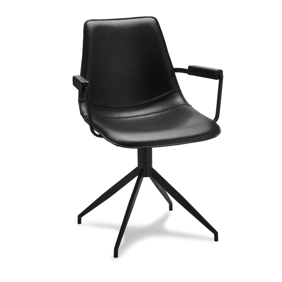 Isabel spisebordsstol, med armlener og dreiefunksjon - sort PU-skinn med sorte ben