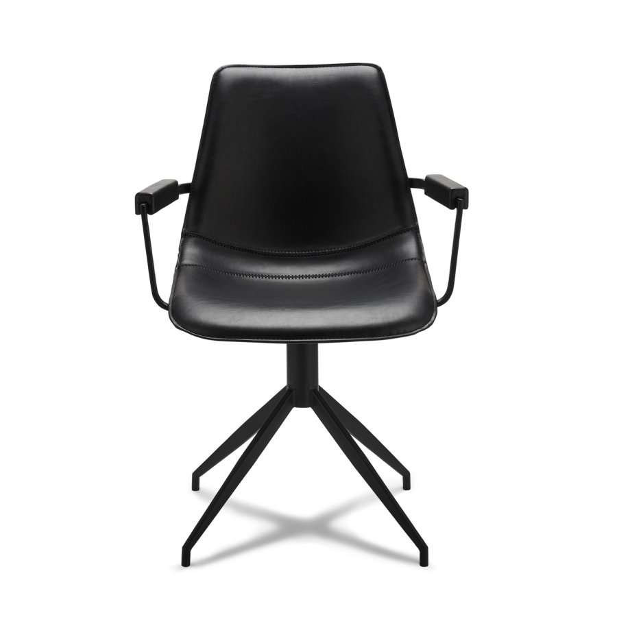 Isabel spisebordsstol, med armlener og dreiefunksjon - sort PU-skinn med sorte ben