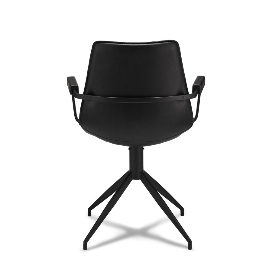 Isabel spisebordsstol, med armlener og dreiefunksjon - sort PU-skinn med sorte ben
