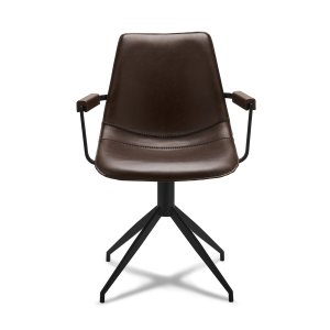 Isabel spisebordsstol, m. armln og drejefunktion - mrkebrunt PU lder og sort stel