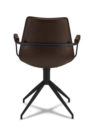 Isabel Esszimmerstuhl, mit Armlehnen und Drehfunktion – dunkelbraunes PU-Leder und schwarzer Rahmen