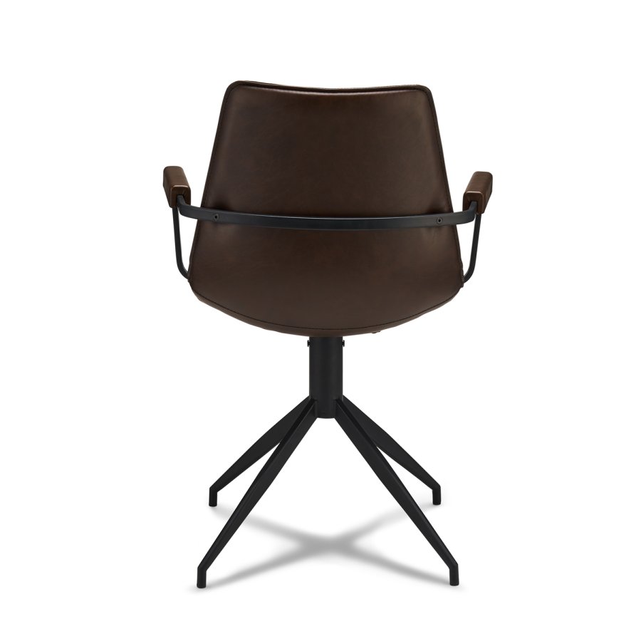 Isabel Esszimmerstuhl, mit Armlehnen und Drehfunktion – dunkelbraunes PU-Leder und schwarzer Rahmen