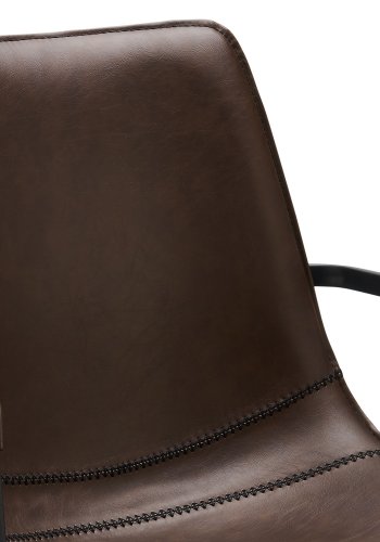 Isabel Esszimmerstuhl, mit Armlehnen und Drehfunktion – dunkelbraunes PU-Leder und schwarzer Rahmen