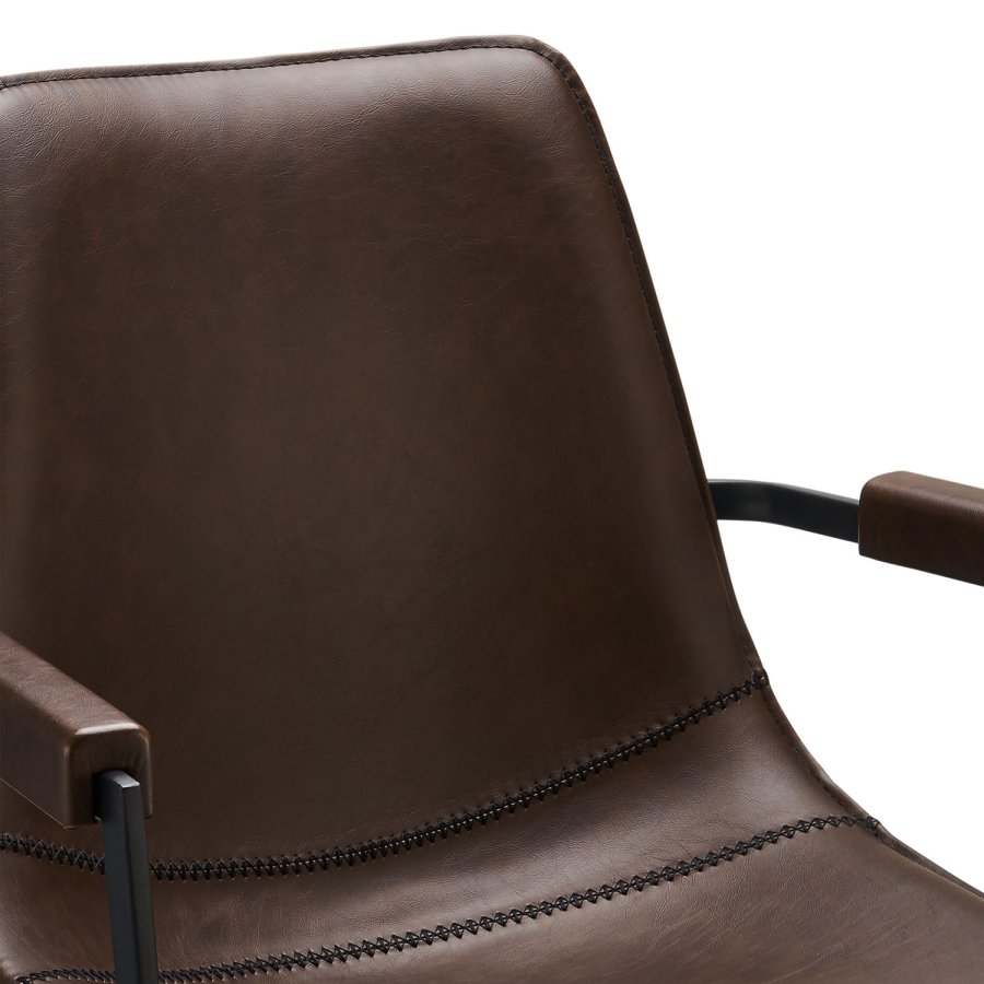 Isabel Esszimmerstuhl, mit Armlehnen und Drehfunktion – dunkelbraunes PU-Leder und schwarzer Rahmen