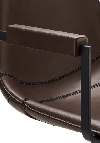 Isabel Esszimmerstuhl, mit Armlehnen und Drehfunktion – dunkelbraunes PU-Leder und schwarzer Rahmen