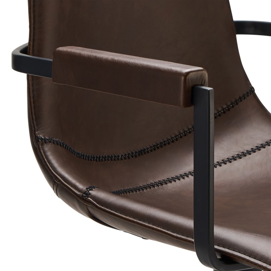 Isabel Esszimmerstuhl, mit Armlehnen und Drehfunktion – dunkelbraunes PU-Leder und schwarzer Rahmen
