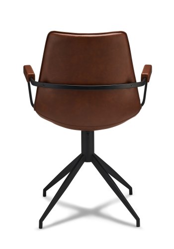 Isabel spisebordsstol, med armlener og dreiefunksjon - lysebrunt PU-skinn og sort ramme