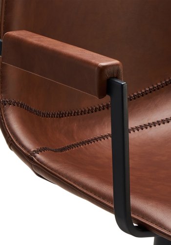 Isabel spisebordsstol, med armlener og dreiefunksjon - lysebrunt PU-skinn og sort ramme