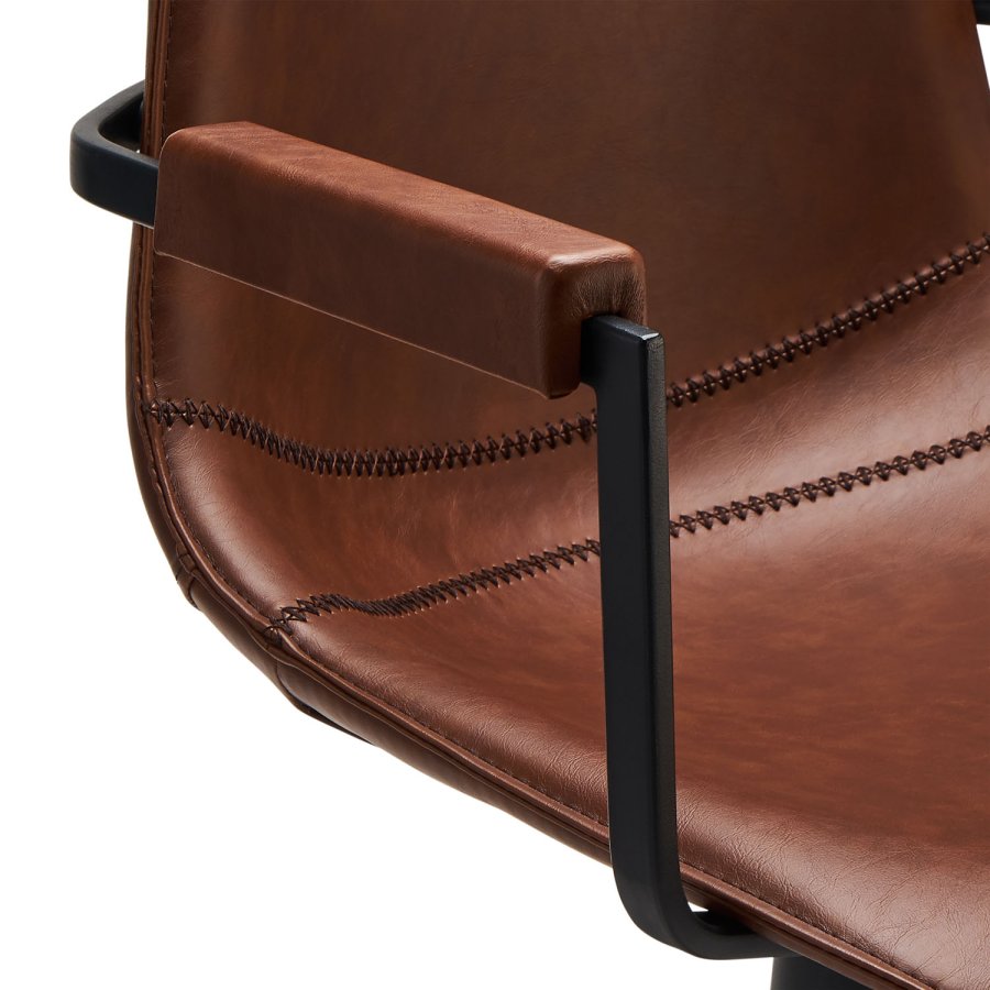 Isabel spisebordsstol, med armlener og dreiefunksjon - lysebrunt PU-skinn og sort ramme