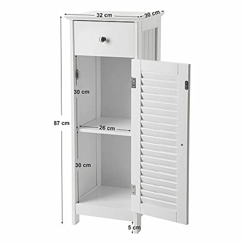 VASAGLE baderomsskap, m. 1 sprossedr, 1 hylle og 1 skuff - hvit MDF