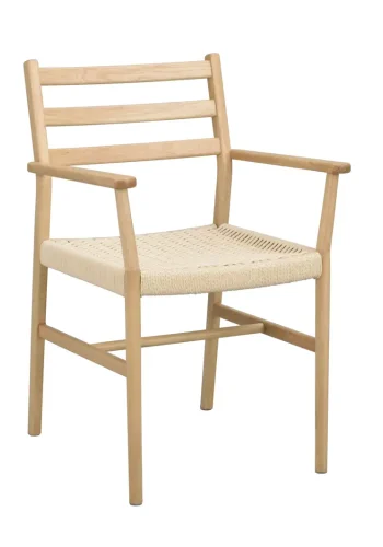 ROWICO Harlan spisebordstol, m. armlener - lys beige papirsnor og naturlig eik