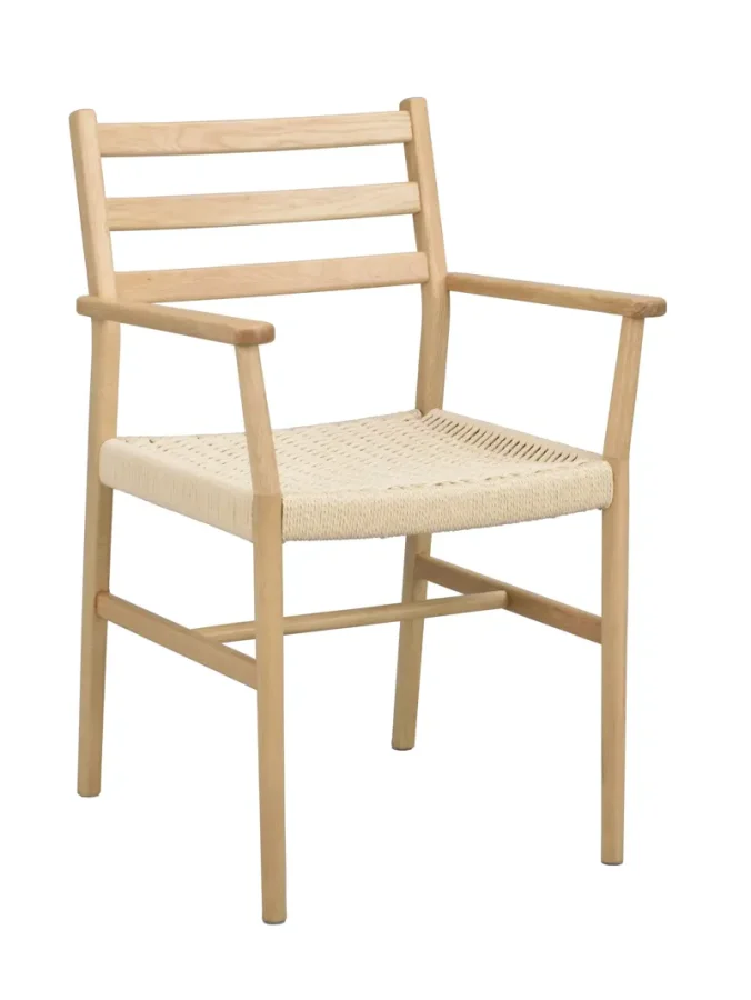ROWICO Harlan spisebordstol, m. armlener - lys beige papirsnor og naturlig eik