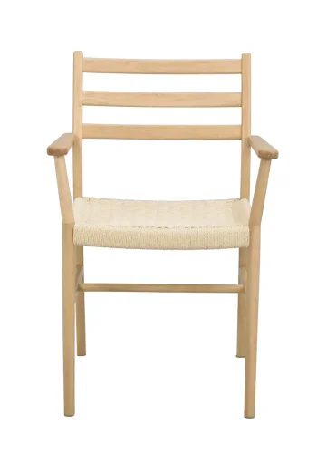 ROWICO Harlan spisebordstol, m. armlener - lys beige papirsnor og naturlig eik