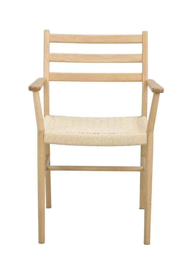ROWICO Harlan spisebordstol, m. armlener - lys beige papirsnor og naturlig eik