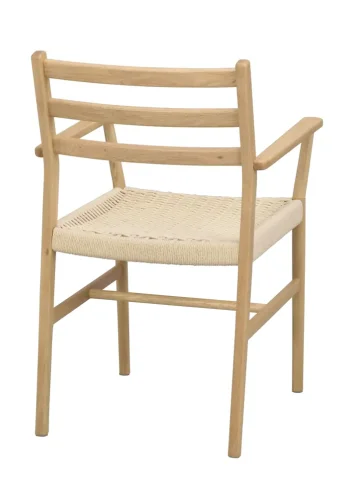 ROWICO Harlan spisebordstol, m. armlener - lys beige papirsnor og naturlig eik