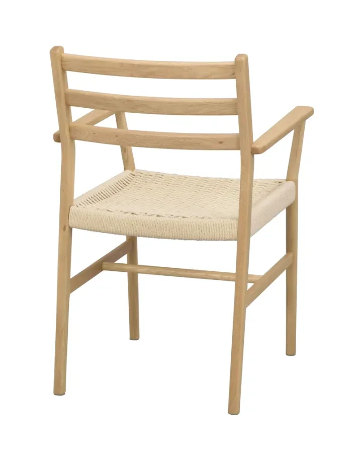 ROWICO Harlan spisebordstol, m. armlener - lys beige papirsnor og naturlig eik