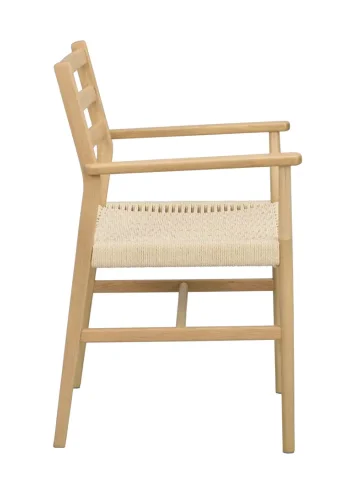 ROWICO Harlan spisebordstol, m. armlener - lys beige papirsnor og naturlig eik