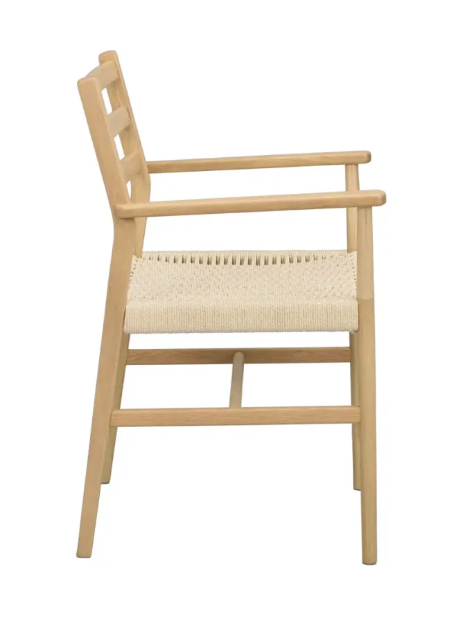 ROWICO Harlan spisebordstol, m. armlener - lys beige papirsnor og naturlig eik