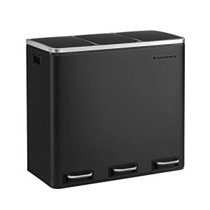 SONGMICS affaldsspand, m. 3-rum pedalspand, soft-close lg, plastspande, hndtag - sort stl