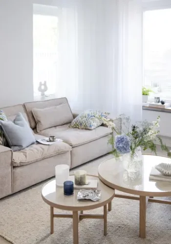 ROWICO Rawlins fotskammel, firkantet - beige stoff (91x91)