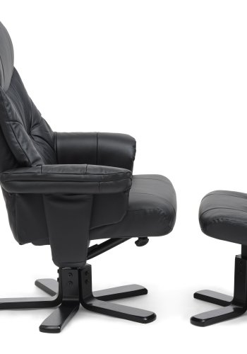 Koselig hvilestol, inkl. fotskammel - sort skinn, kunstskinn og sort tre